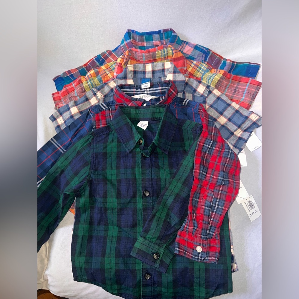 NWT Boys Plaid Button-Down Shirts - Green, Red, Blue. View in photos.